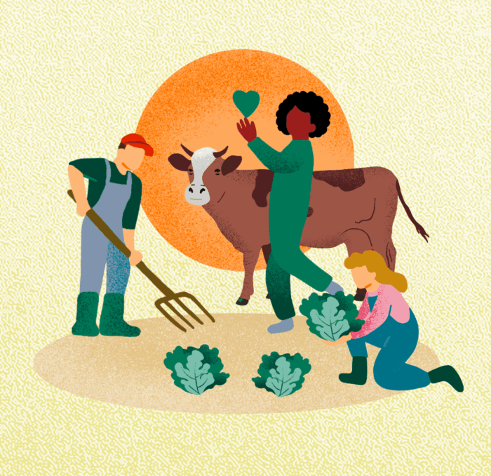 F&uuml;r Demeter hat die Berliner Illustratorin Inga Israel zum Geburtstag des 100 J&auml;hrigen Bestehen der biodynamischen Landwirtschaft in Zusammmenarbeit mit Yool Infografik-Plakate illustriert: Zu sehen ist die Demeter-Gemeinschaft.